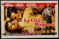 7a429 LEGEND OF THE LOST linen Belgian '57 romantic art of John Wayne & sexy Sophia Loren!
