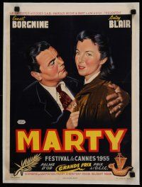 7a435 MARTY linen Belgian '55 different art of Ernest Borgnine & Blair, written by Paddy Chayefsky!
