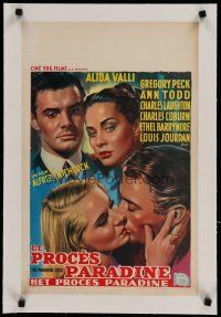 7a444 PARADINE CASE linen Belgian R62 Hitchcock, different art of Gregory Peck, Ann Todd & Valli!