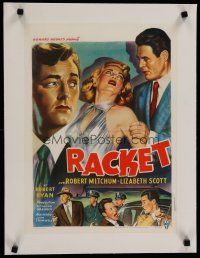 7a448 RACKET linen Belgian '51 Robert Ryan grabs sexy Lizabeth Scott, Robert Mitchum, Howard Hughes