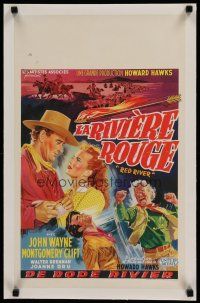 7a453 RED RIVER linen Belgian '48 different art of John Wayne & Montgomery Clift, Howard Hawks!