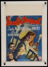 7a471 SPIRAL STAIRCASE linen Belgian 1947 art of Dorothy McGuire, George Brent & Ethel Barrymore!