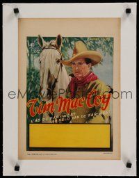 7a476 TIM MCCOY linen Belgian 1950s portrait art of classic cowboy with trusty horse!