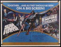 7a135 EMPIRE STRIKES BACK/STAR WARS linen British quad '80 together as they should be seen!