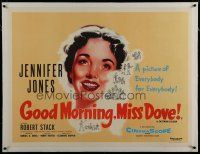 7a140 GOOD MORNING MISS DOVE linen British quad '55 art of pretty smiling teacher Jennifer Jones!
