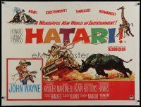 7a142 HATARI linen British quad '62 Howard Hawks, artwork of John Wayne in Africa by Frank McCarthy!