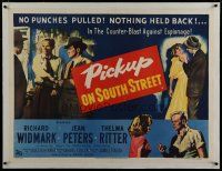 7a146 PICKUP ON SOUTH STREET linen British quad '53 Richard Widmark, Sam Fuller noir classic!