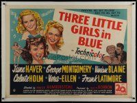 7a154 THREE LITTLE GIRLS IN BLUE linen British quad '46 June Haver, Vivian Blaine & Vera-Ellen!