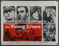 7a155 YOUNG LIONS linen British quad '58 Marlon Brando, Dean Martin, Montgomery Clift, different!