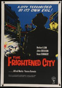 7a131 FRIGHTENED CITY linen English 1sh '61 early Sean Connery, Herbert Lom, cool crime art!