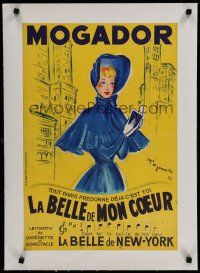7a015 LA BELLE DE MON COEUR linen French stage play poster '53 Zamora art of pretty woman in city!