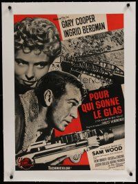 7a212 FOR WHOM THE BELL TOLLS linen French 23x32 R60s cool c/u of Gary Cooper & Ingrid Bergman!