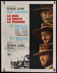 7a213 GOOD, THE BAD & THE UGLY linen French 23x32 '68 Clint Eastwood, Lee Van Cleef, Wallach, Leone