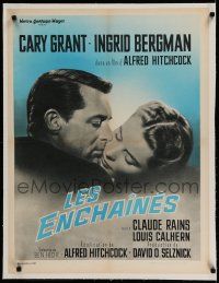 7a215 NOTORIOUS linen French 23x32 R63 Cary Grant & Ingrid Bergman, Alfred Hitchcock classic!