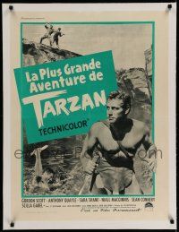 7a222 TARZAN'S GREATEST ADVENTURE linen French 23x32 '59 cool different montage of Gordon Scott!