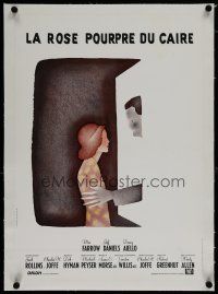7a229 PURPLE ROSE OF CAIRO linen French 15x21 '85 Woody Allen, cool artwork by Jean-Michel Folon!