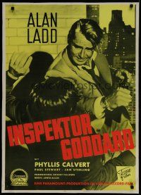 7a117 APPOINTMENT WITH DANGER linen German R60s c/u art of tough Alan Ladd beating up guy!