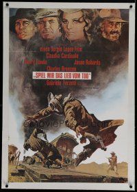 7a125 ONCE UPON A TIME IN THE WEST linen German R70s art of Cardinale, Fonda, Bronson & Robards!