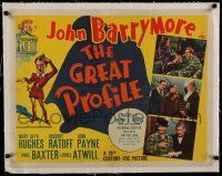 7a060 GREAT PROFILE linen B 1/2sh '40 great cartoon-like art of John Barrymore's famous profile!
