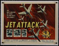 7a062 JET ATTACK linen 1/2sh '58 cool artwork of Korean War military fighter jets in formation!