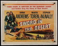 7a074 SWORD IN THE DESERT linen 1/2sh '49 Dana Andrews, their story is written in the burning sands!