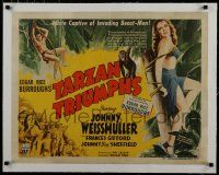 7a075 TARZAN TRIUMPHS linen B 1/2sh '43 art of Johnny Weissmuller & sexy Frances Gifford as Zandra!