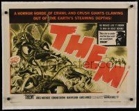 7a077 THEM linen 1/2sh '54 classic sci-fi, art of horror horde of giant bugs terrorizing people!