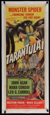7a050 TARANTULA linen insert '55 Jack Arnold, art of town running from 100 ft high spider monster!