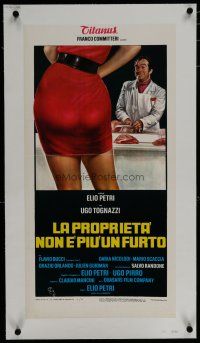 7a334 PROPERTY IS NO LONGER A THEFT linen Italian locandina '74 art of butcher smiling at sexy girl!