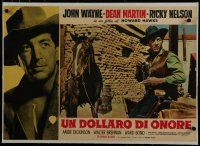 7a306 RIO BRAVO linen Italian photobusta '59 cowboy Dean Martin rolling cigarette by his horse!