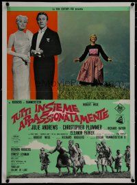 7a311 SOUND OF MUSIC linen Italian photobusta '65 classic image of Julie Andrews in the hills!