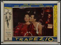 7a315 TRAPEZE linen Italian photobusta '56 c/u of Tony Curtis nuzzling sexy Gina Lollobrigida!