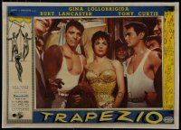 7a316 TRAPEZE linen Italian photobusta '56 Gina Lollobrigida between Tony Curtis & Burt Lancaster!