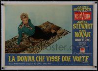 7a318 VERTIGO linen Italian photobusta '58 Hitchcock classic, sexiest Kim Novak on leopardskin rug!