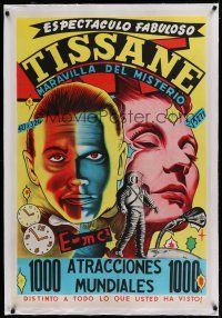 7a002 TISSANE linen Argentinean magic poster '50s cool artwork montage with astronaut & more!