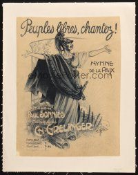 7a204 PEUPLES LIBRES CHANTEZ linen French sheet music cover '18 art by the Clerice brothers!