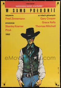 7a093 HIGH NOON linen Polish 27x38 R87 Marszalek art of Gary Cooper, Fred Zinnemann cowboy classic!