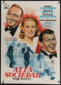7a240 HIGH SOCIETY linen Spanish '59 Mongho art of Sinatra, Crosby, Grace Kelly & Louis Armstrong!