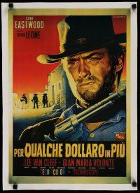 7a490 FOR A FEW DOLLARS MORE linen 15x21 REPRO poster '90s Leone, Fiorenzi art of Clint Eastwood!