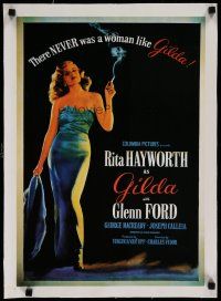 7a492 GILDA linen 15x21 REPRO poster '90s sexy smoking Rita Hayworth full-length in sheath dress!