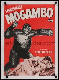 7a231 MOGAMBO linen Spanish special 16x22 '53 art of Clark Gable, Ava Gardner & giant African ape!