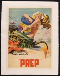 7a021 PREP CREMA MEDICATA linen 10x14 Italian advertising poster '50s sexy mermaid art by Ferrante!