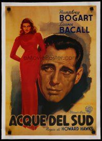 7a499 TO HAVE & HAVE NOT linen 15x21 REPRO poster '90s Martinati art of Humphrey Bogart & Bacall!