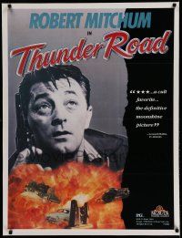 7a489 THUNDER ROAD linen video poster R88 different image of moonshiner Robert Mitchum!