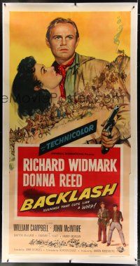 7b203 BACKLASH linen 3sh '56 Richard Widmark knew Donna Reed's lips but not her name, different art