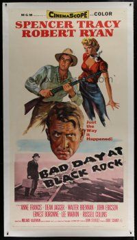7b204 BAD DAY AT BLACK ROCK linen 3sh '55 art of Spencer Tracy, Robert Ryan & sexy Anne Francis!