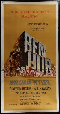 7b208 BEN-HUR linen 3sh '60 Charlton Heston, William Wyler classic religious epic, chariot art!