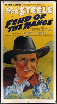 7b217 FEUD OF THE RANGE linen 3sh '39 huge stone litho headshot of smiling cowboy Bob Steele!
