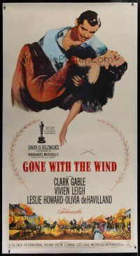 7b225 GONE WITH THE WIND linen 3sh R61 Clark Gable carrying Vivien Leigh over burning Atlanta!