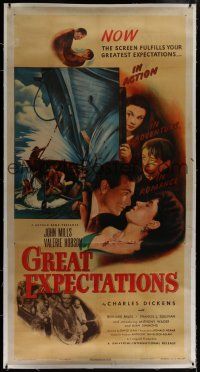 7b227 GREAT EXPECTATIONS linen 3sh '47 John Mills, Hobson, Charles Dickens, directed by David Lean!